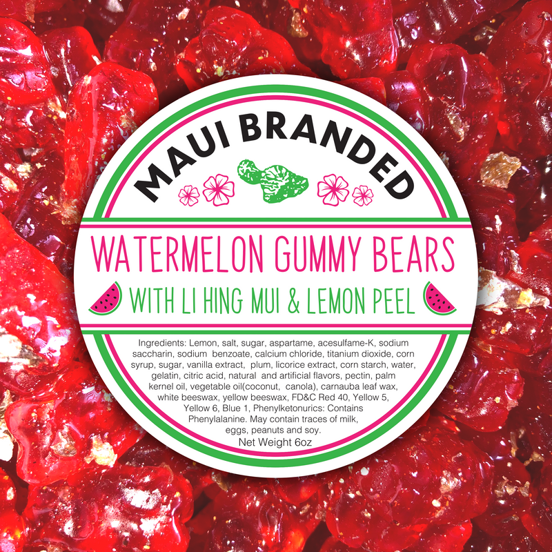 Watermelon Gummy Bears w/ Lihing-Lemon Peel 6oz.